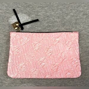 5 for $15! Ipsy Pink Ruched Satin Bag w/ Gold Heart Black Bow Charm